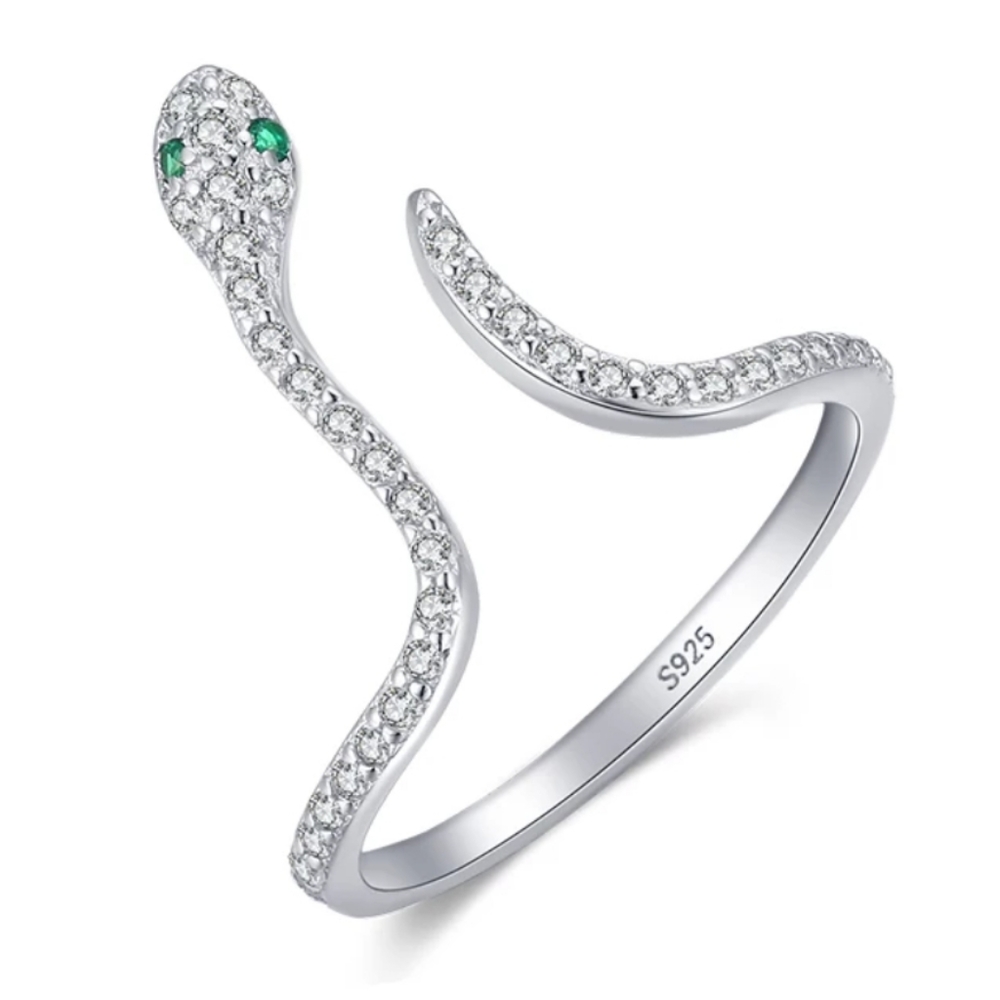 Snake Serpent 925 Sterling Silver Wrap Ring Zircon Resize